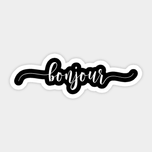 Bonjour Hello in French White Lettering Typography Art Sticker